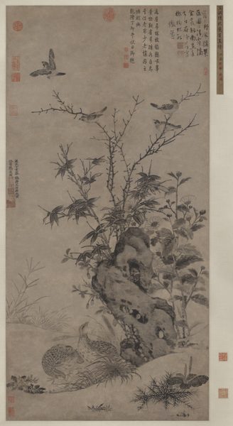 Quails and Sparrows in an Autumn Scene