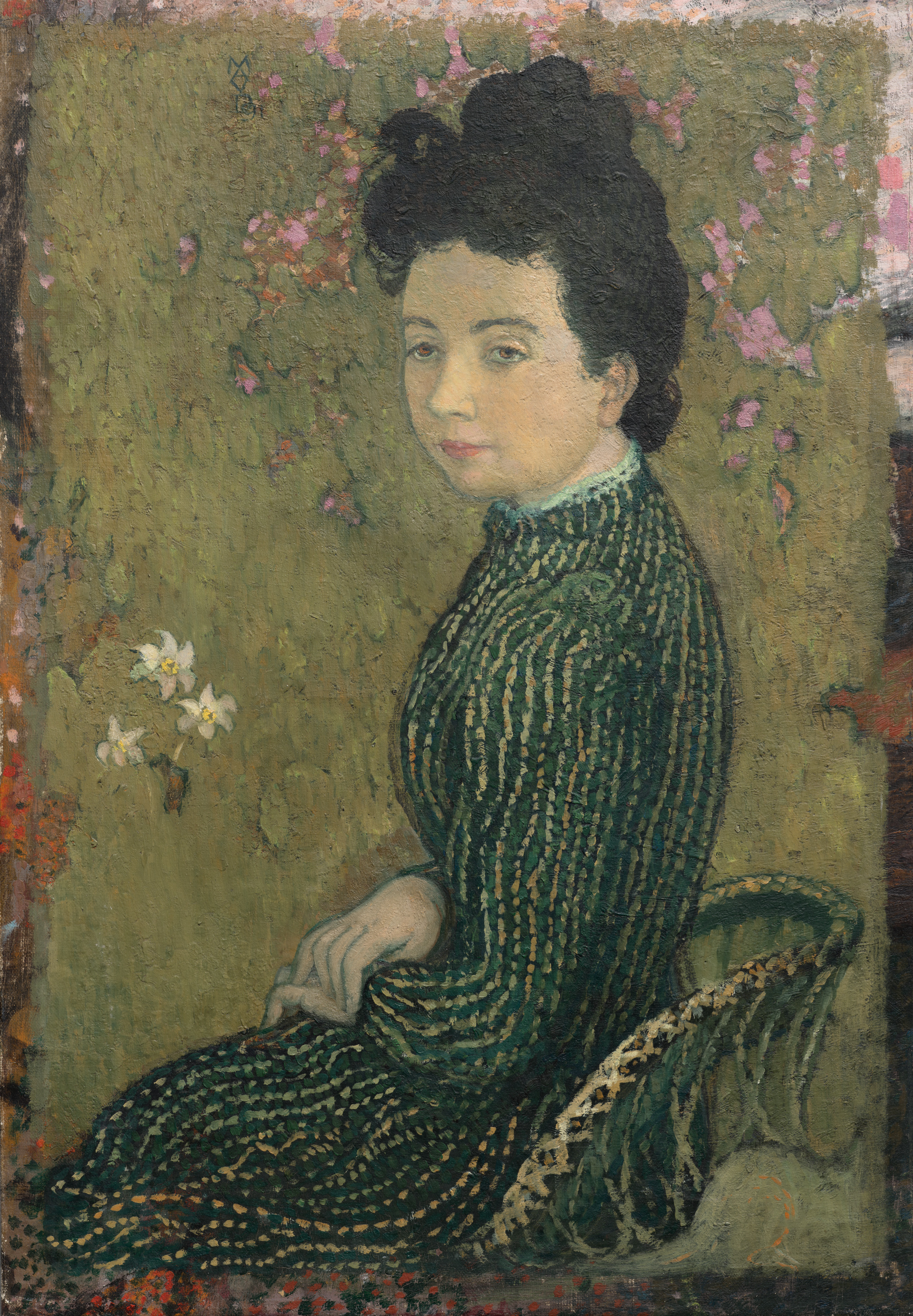 Eva Meurier in a Green Dress