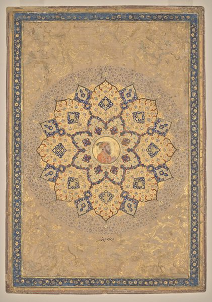 Shamsa (sunburst) with portrait of Aurangzeb (1618–1707), from the Emperor's Album (the Kevorkian Album)