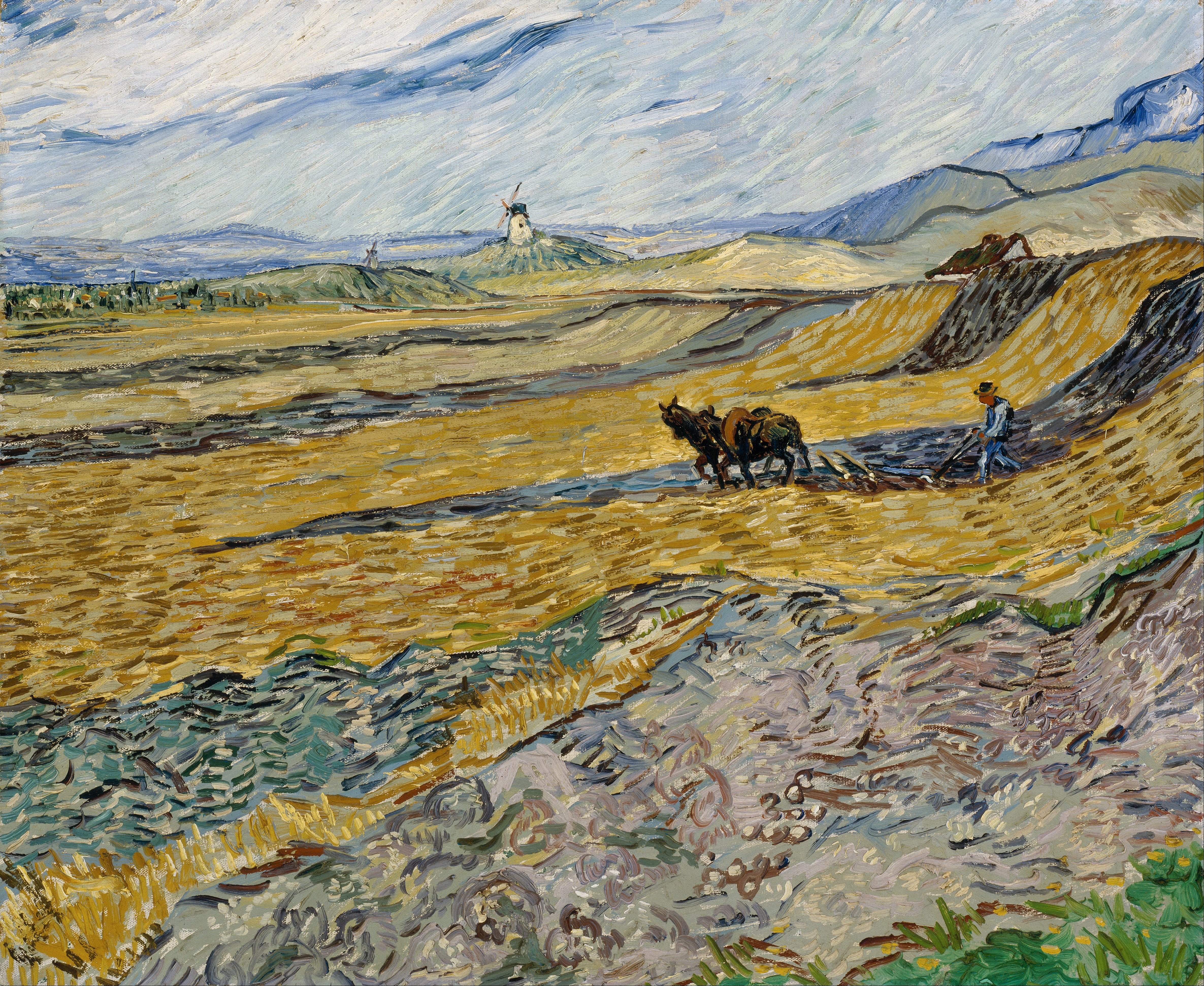 Enclosed Field with Ploughman, 1889-10, by Vincent van Gogh