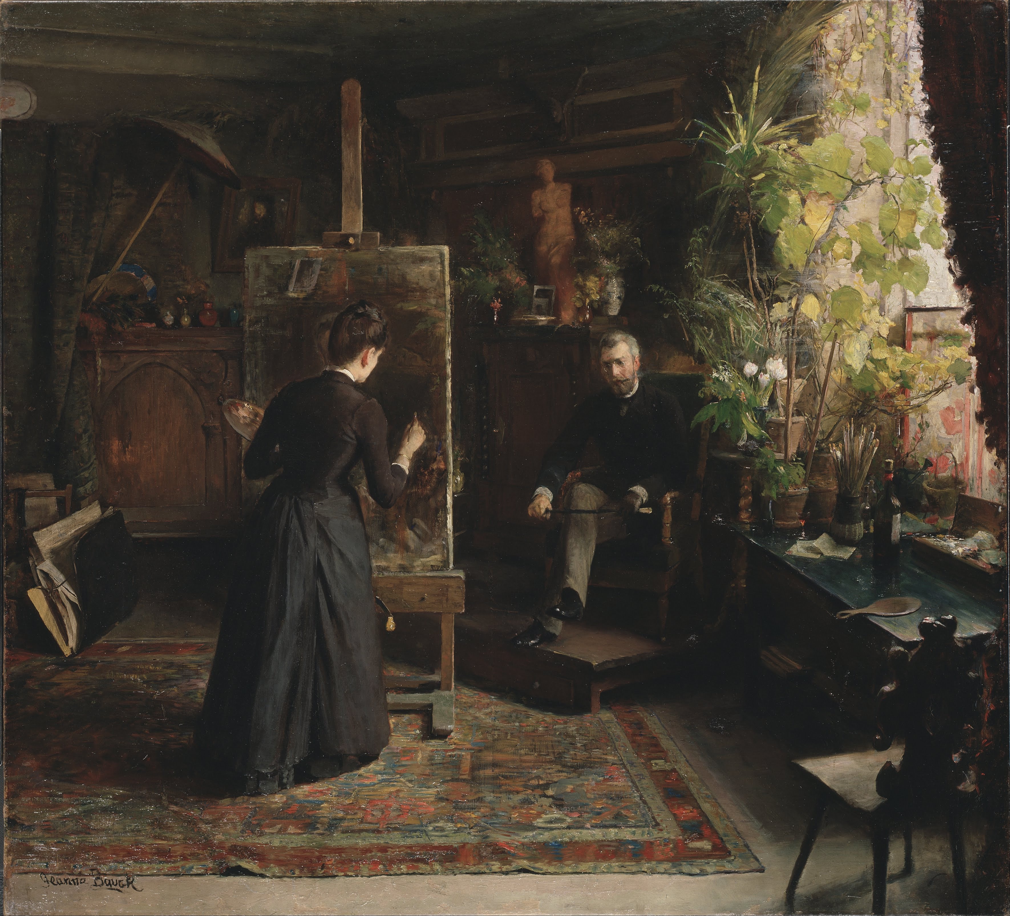 The Danish Artist Bertha Wegmann Painting a Portrait by Jeanna Bauck (1840 - 1926) (Swedish) Details on Google Art Project