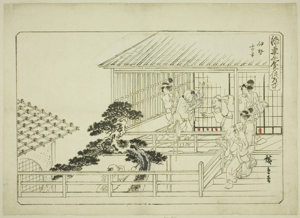 A work made of ink and red pigment on paper.