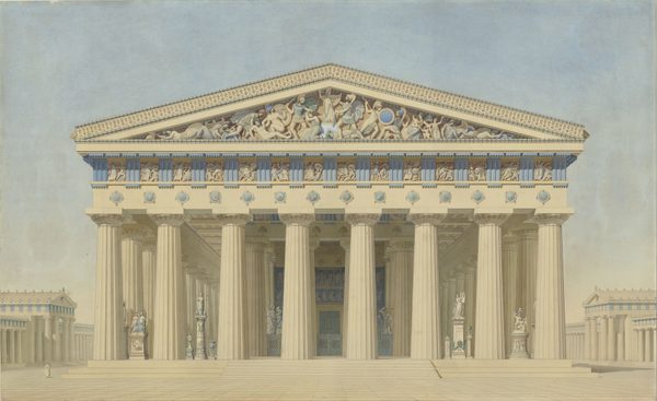Temple T à Sélinonte (Sicile), élévation restituée de la façade principale by Jacques Ignace Hittorff