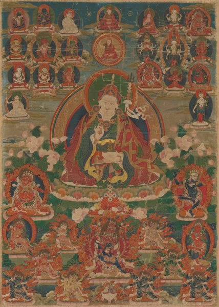 A work made of opaque watercolor with gold on cotton.