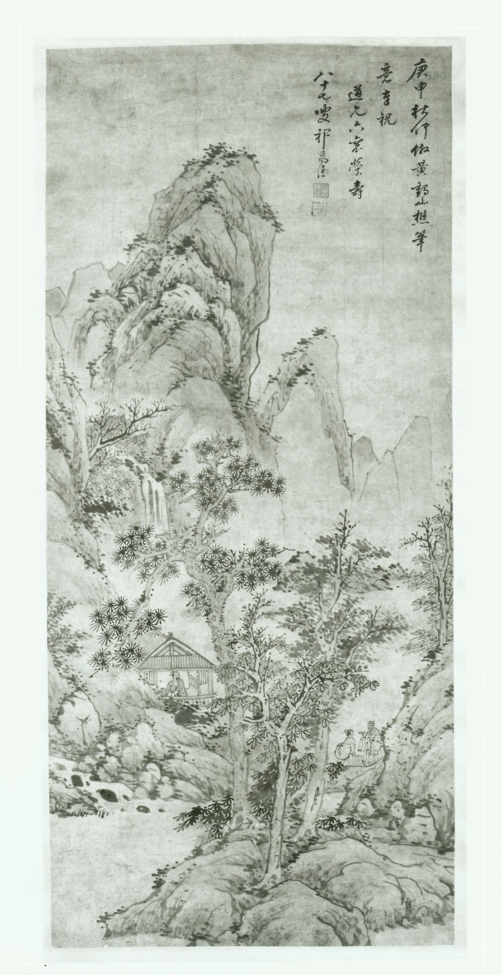 A work made of hanging scroll; ink and light color on paper.