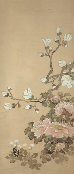 A work made of hanging scroll; ink and colors on paper.