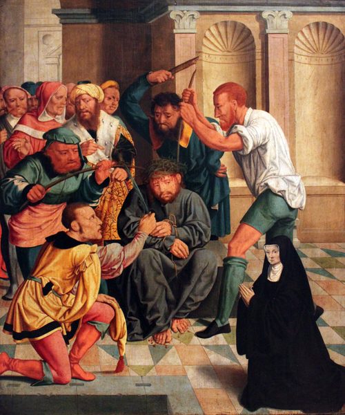 Christ crowned with thorns with kneeling Benedictine nun as donor by Bartholomaeus Bruyn the Elder