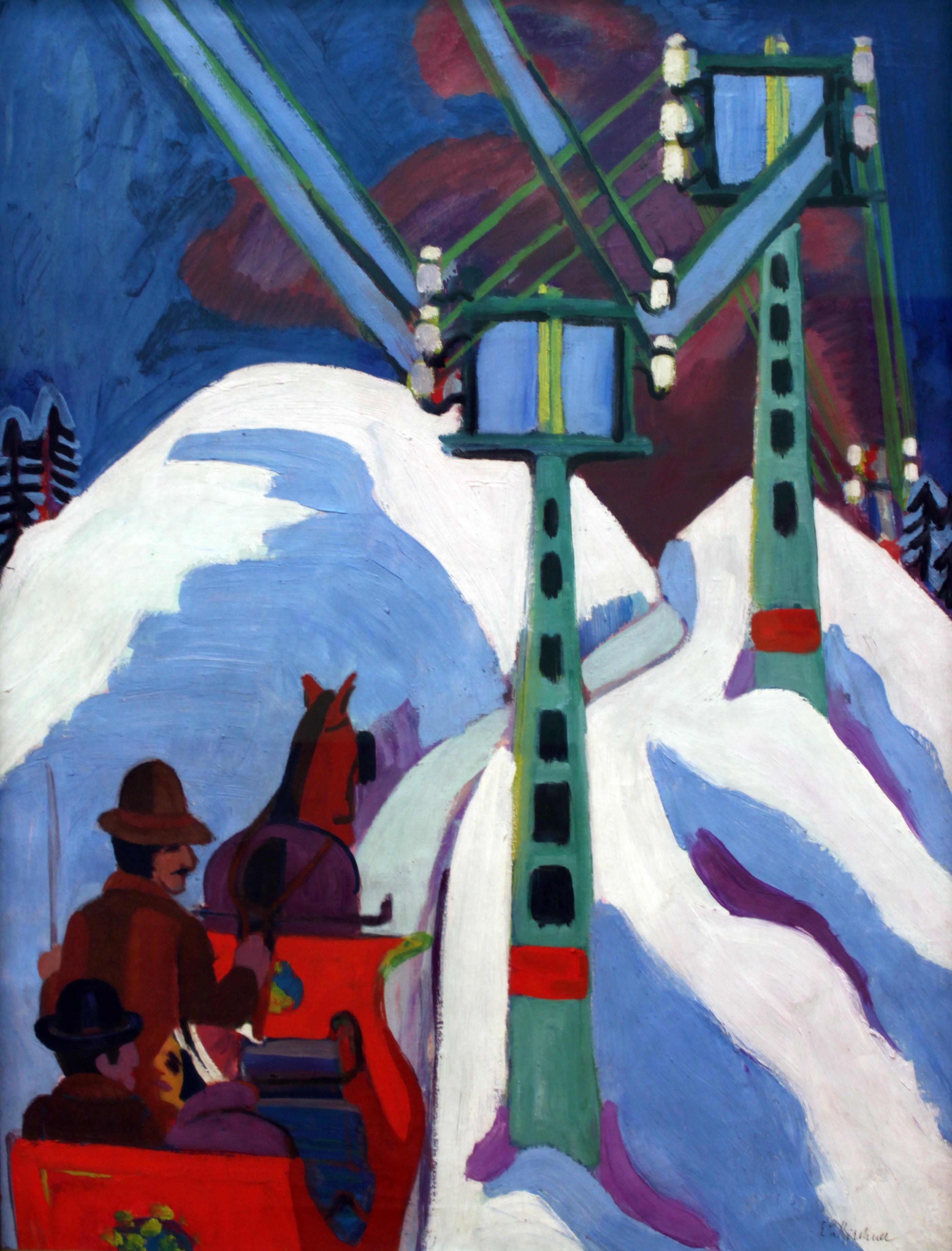 German: Die Schlittenfahrt Badende am Meer by Ernst Ludwig Kirchner