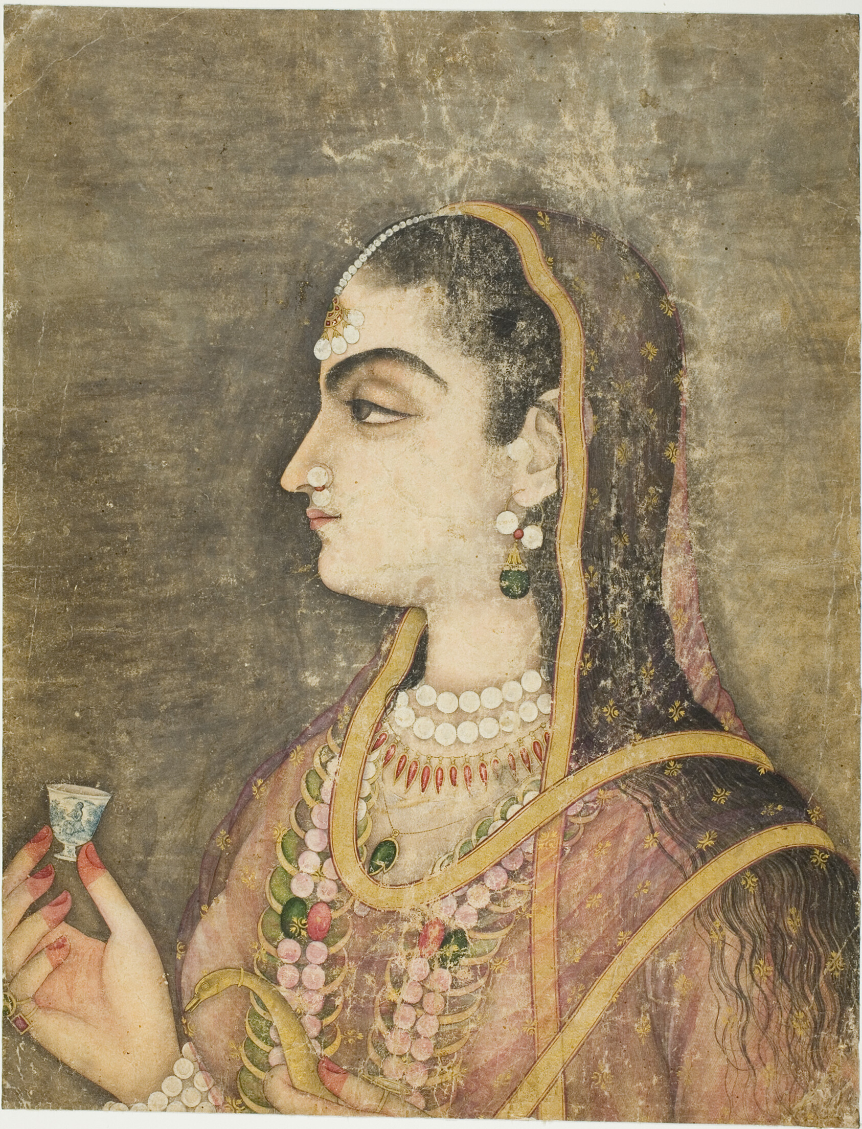 A work made of opaque watercolor and gold on paper.