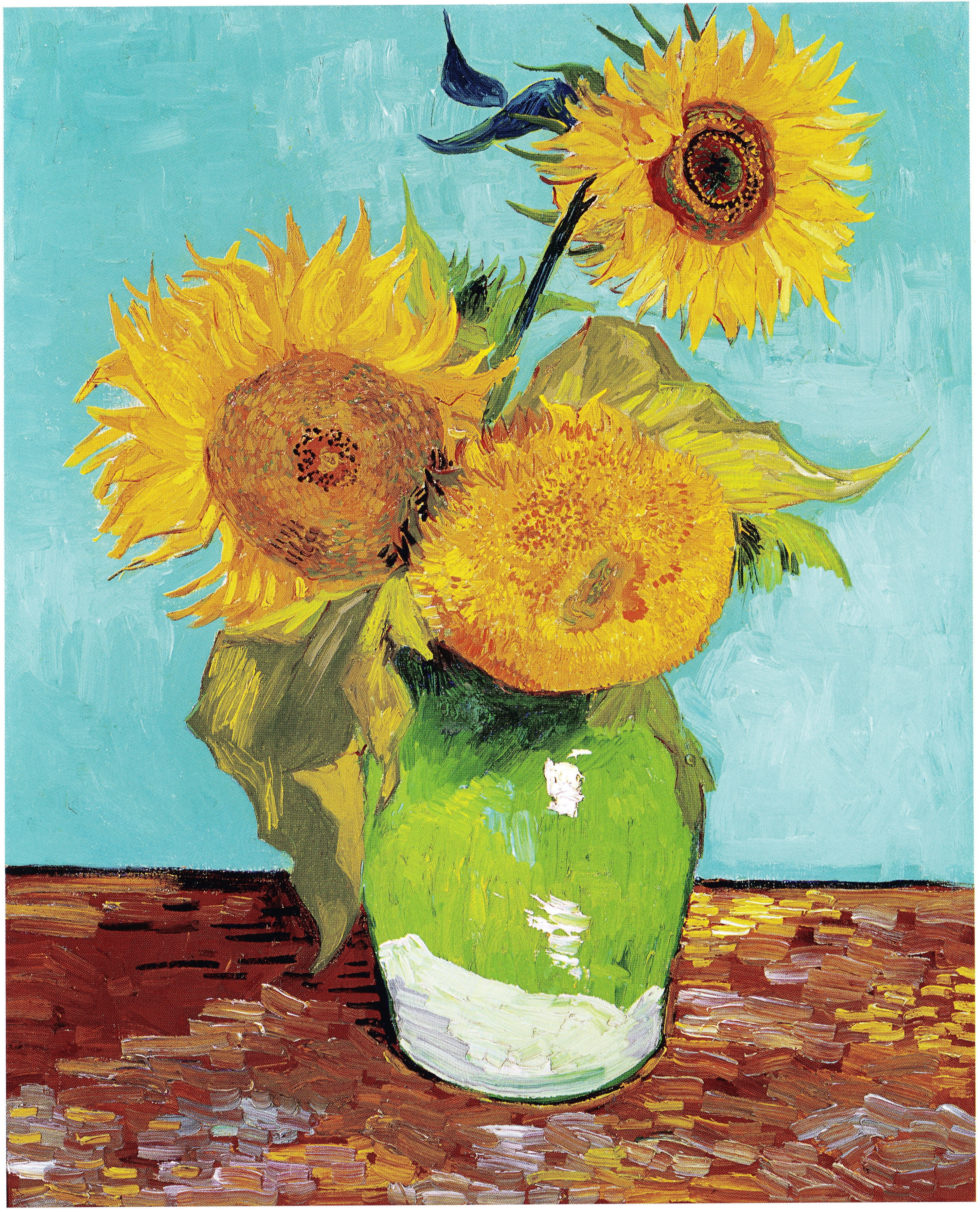 Three Sunflowers in a Vase, 1888-08, by Vincent van Gogh