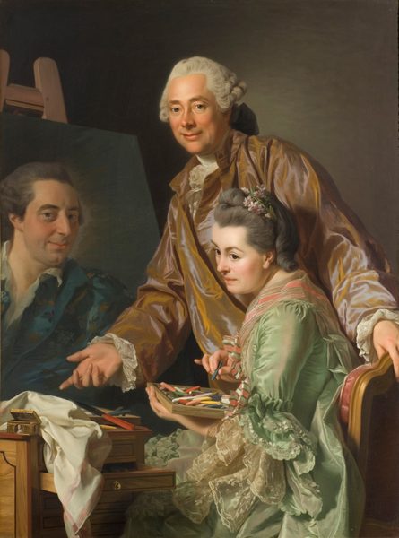 Självporträtt med hustrun Marie Suzanne Giroust målande Henrik Wilhelm Peills porträtt by Alexander Roslin