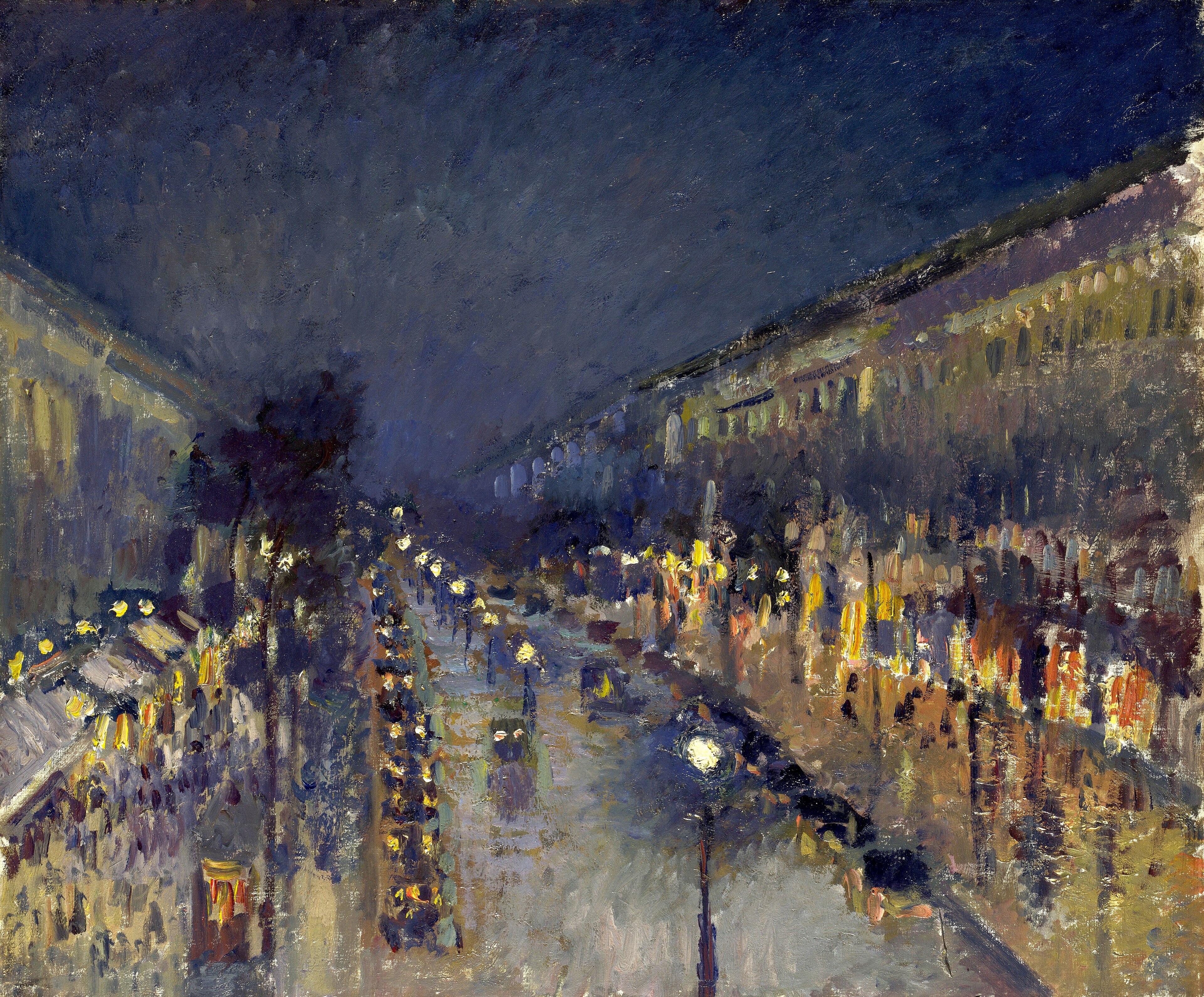 The Boulevard Montmartre at Night by Camille Pissarro
