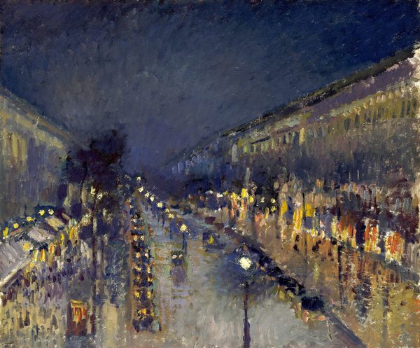 The Boulevard Montmartre at Night by Camille Pissarro