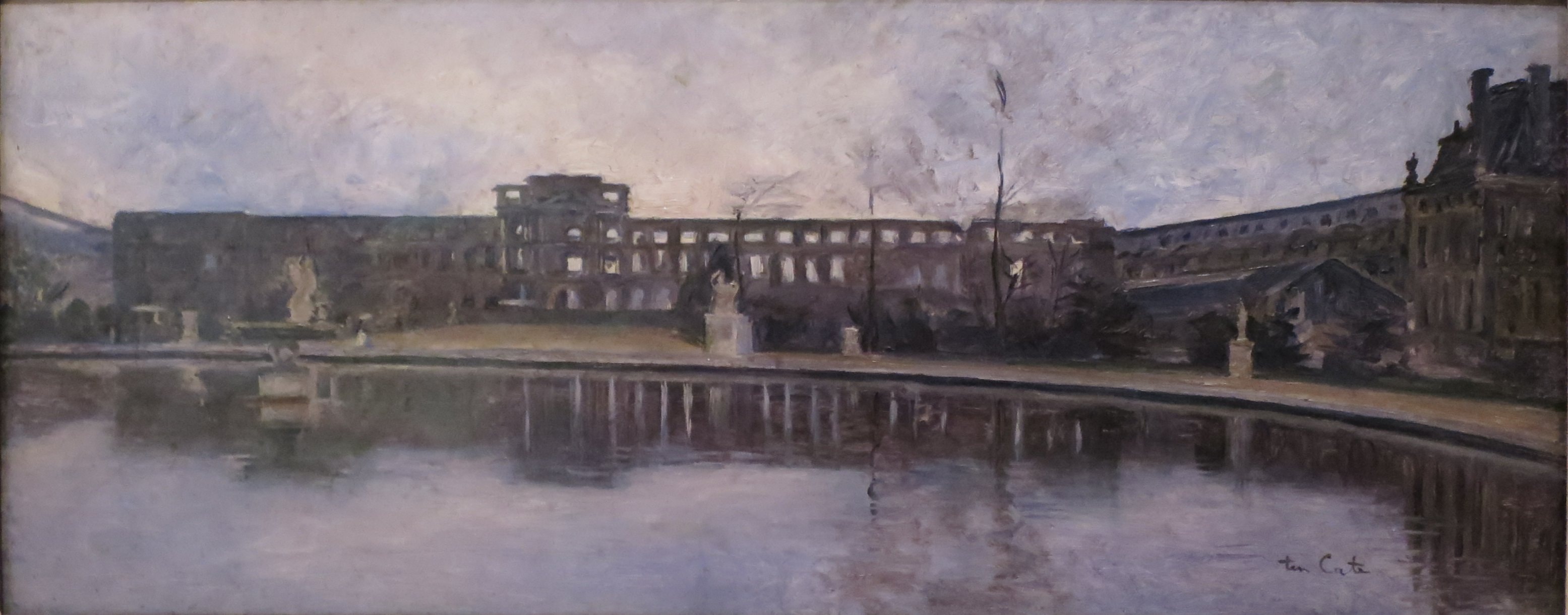 The Tuileries Palace after the fire of 1871, seen from the Grand Bassin in the garden by Siebe Johannes ten Cate