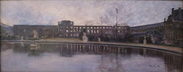 The Tuileries Palace after the fire of 1871, seen from the Grand Bassin in the garden by Siebe Johannes ten Cate