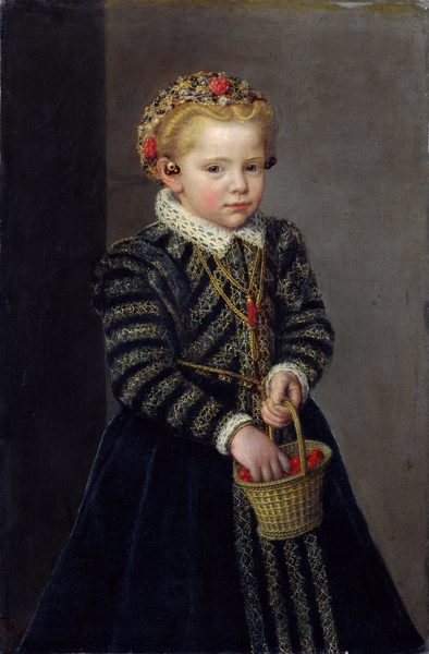 A Little Girl with a Basket of Cherries by Unidentified painter