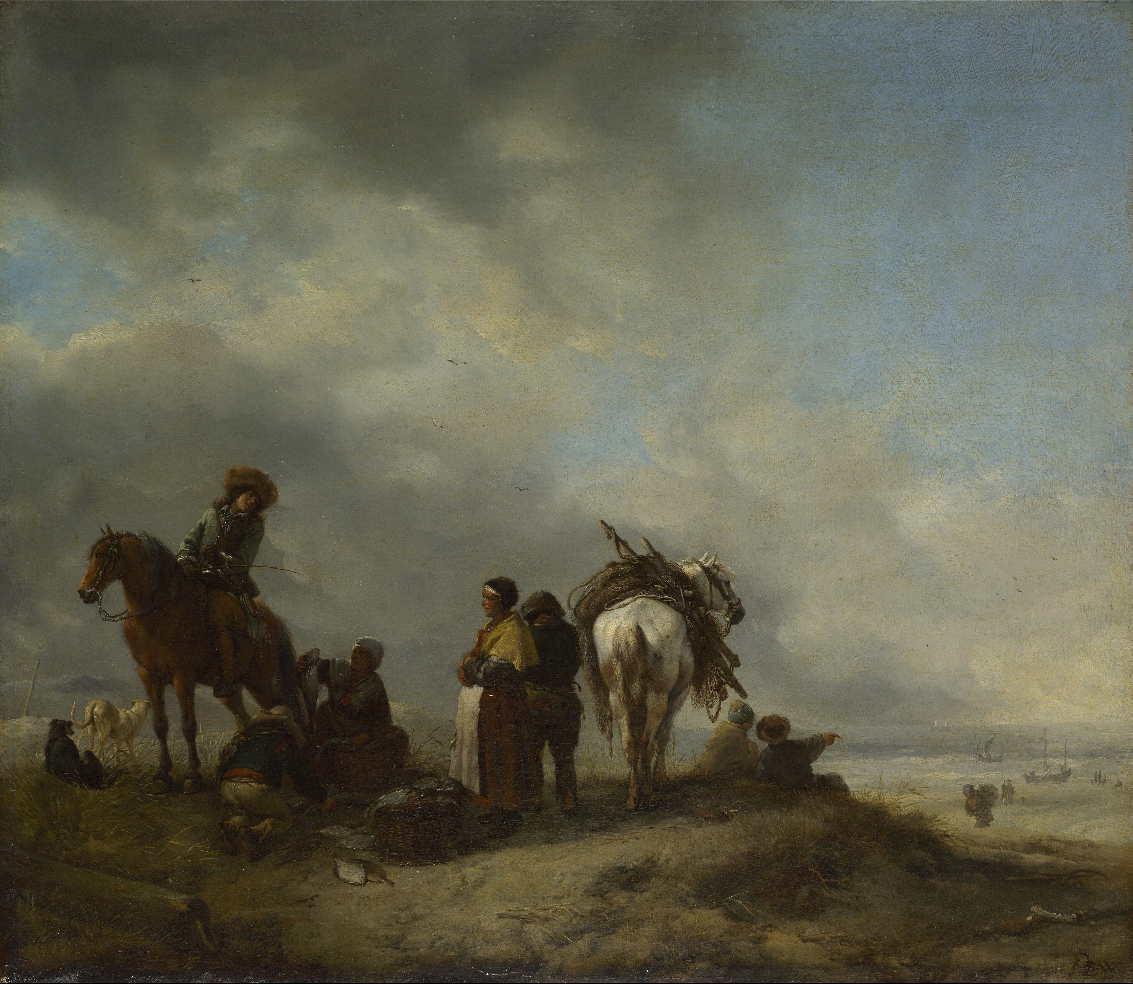 A View on a Seashore with Fishwives offering Fish to a Horseman by Philips Wouwerman