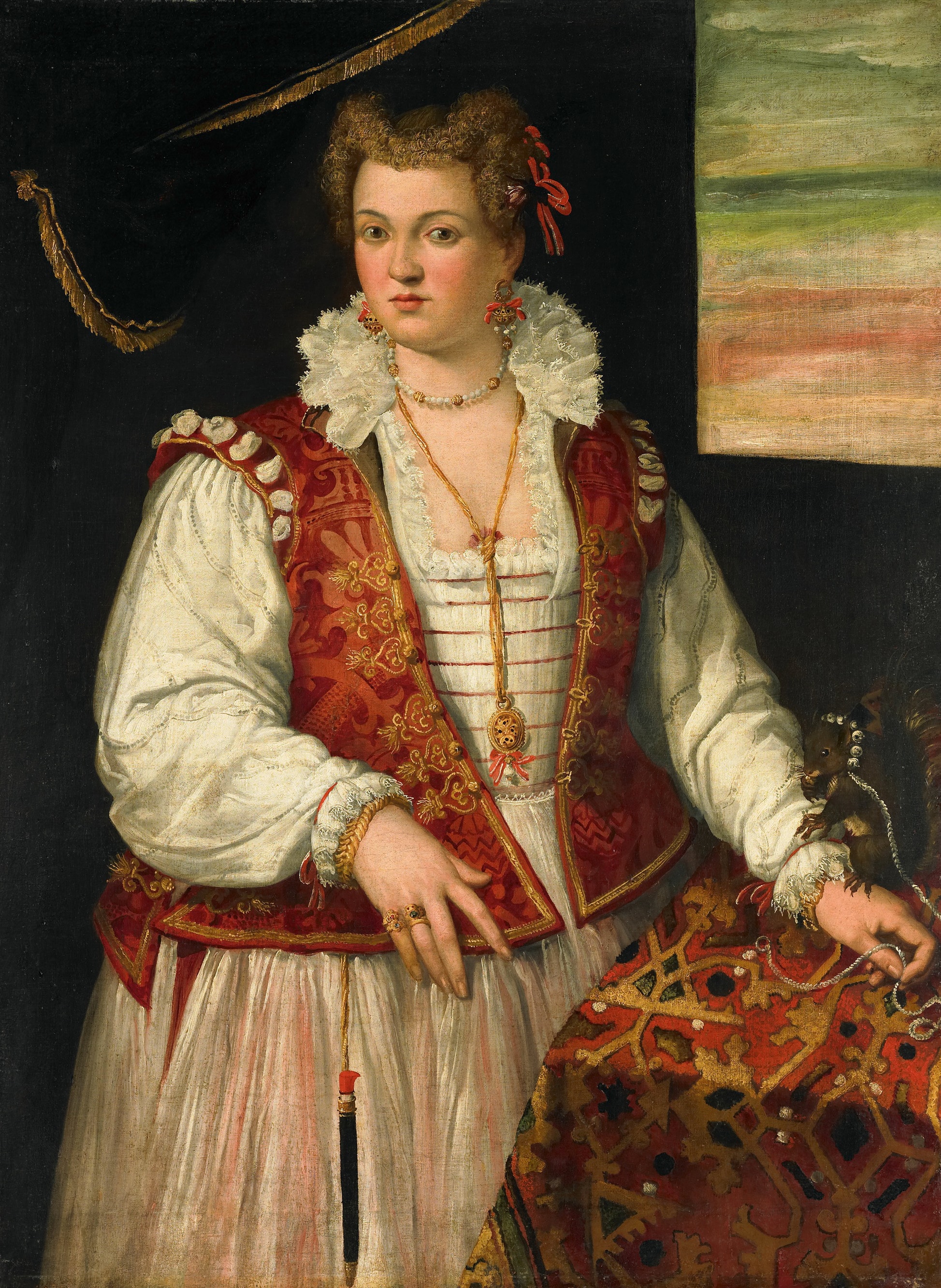 Portret van een vrouw met een eekhoorntje by Francesco Montemezzano