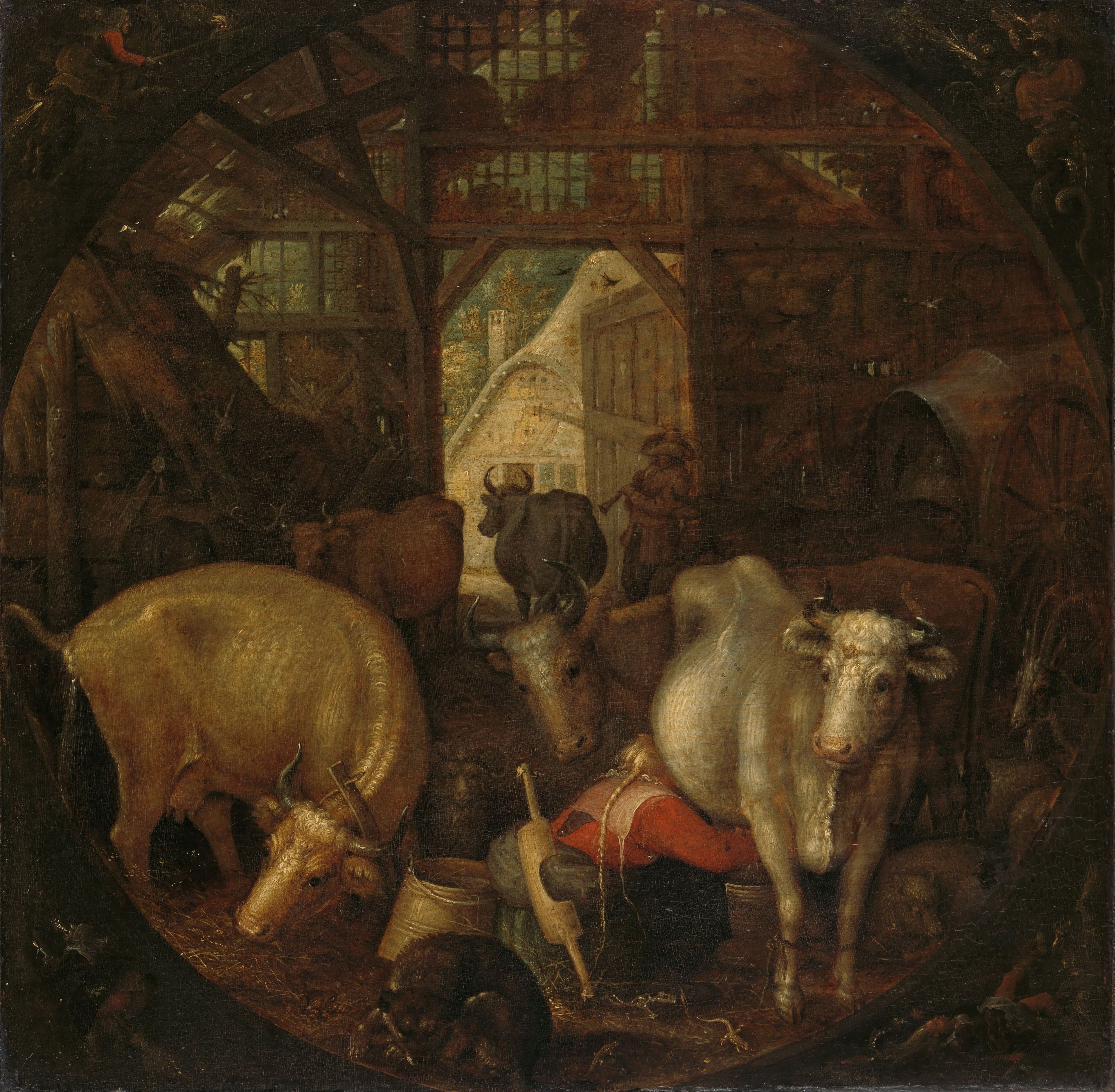 Cows in a Stable; Witches in the four Corners by Roelant Savery