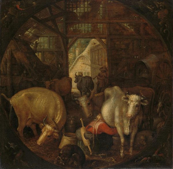Cows in a Stable; Witches in the four Corners by Roelant Savery