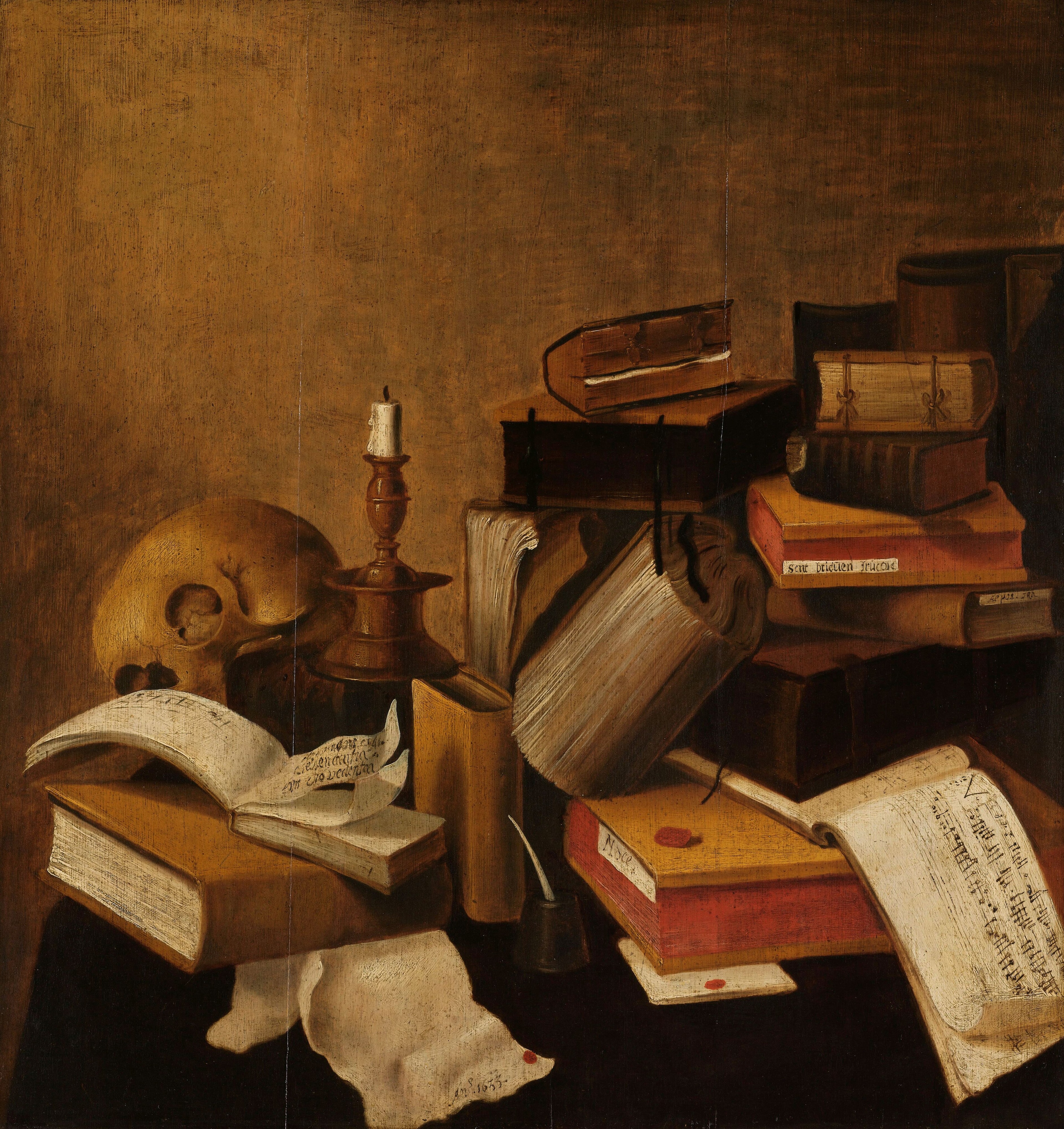 Vanitas stilleven met boeken by Anonymous Unknown author