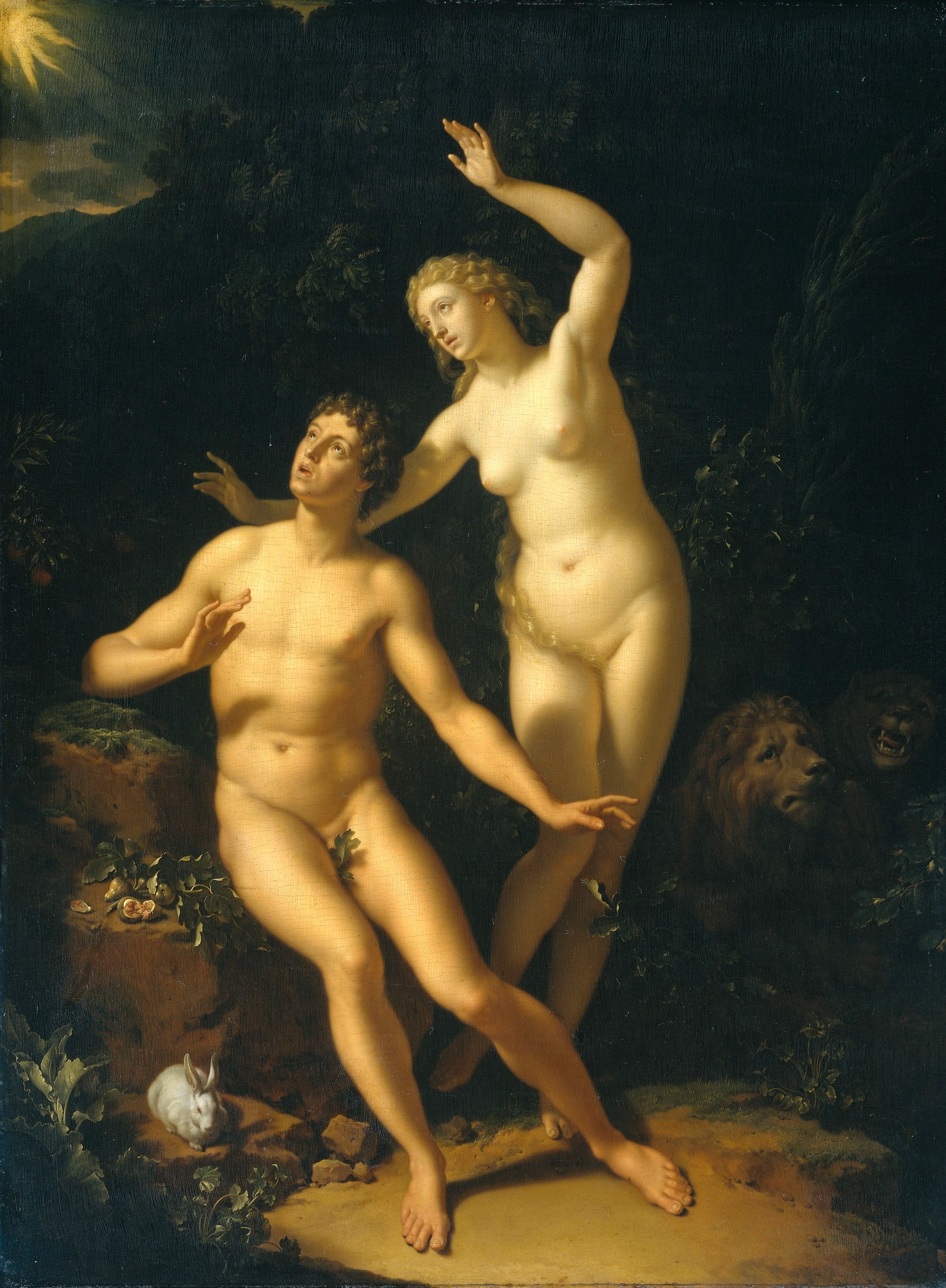 God roept Adam en Eva ter verantwoording by Adriaen van der Werff