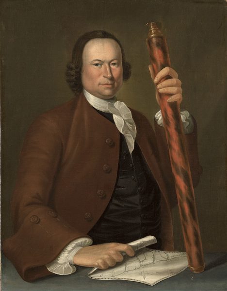 Portret van een officier ter zee met een kustkaart en een verrekijker in de hand by John Greenwood