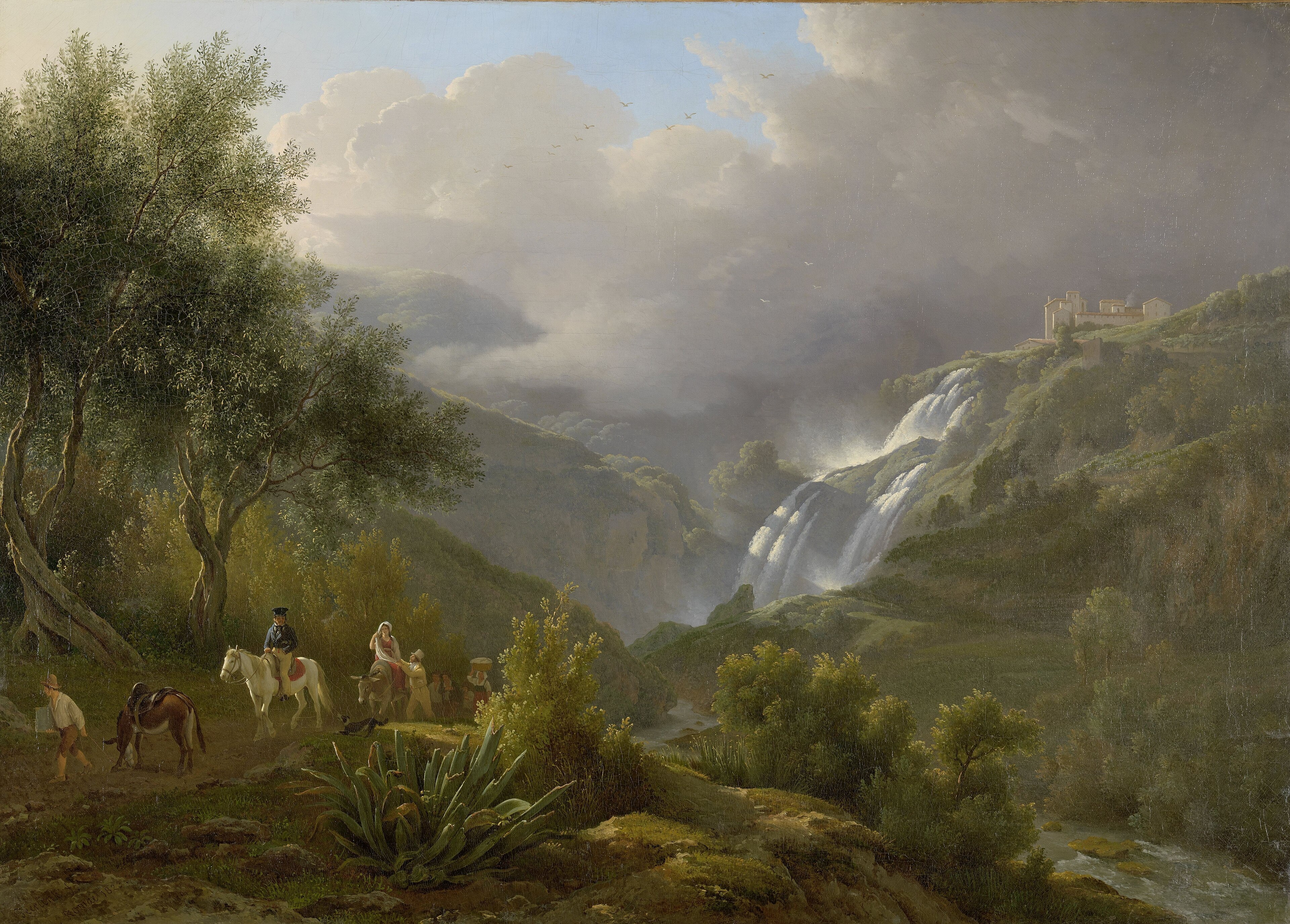 De cascatelle bij Tivoli bij opkomend onweer by Abraham Teerlink