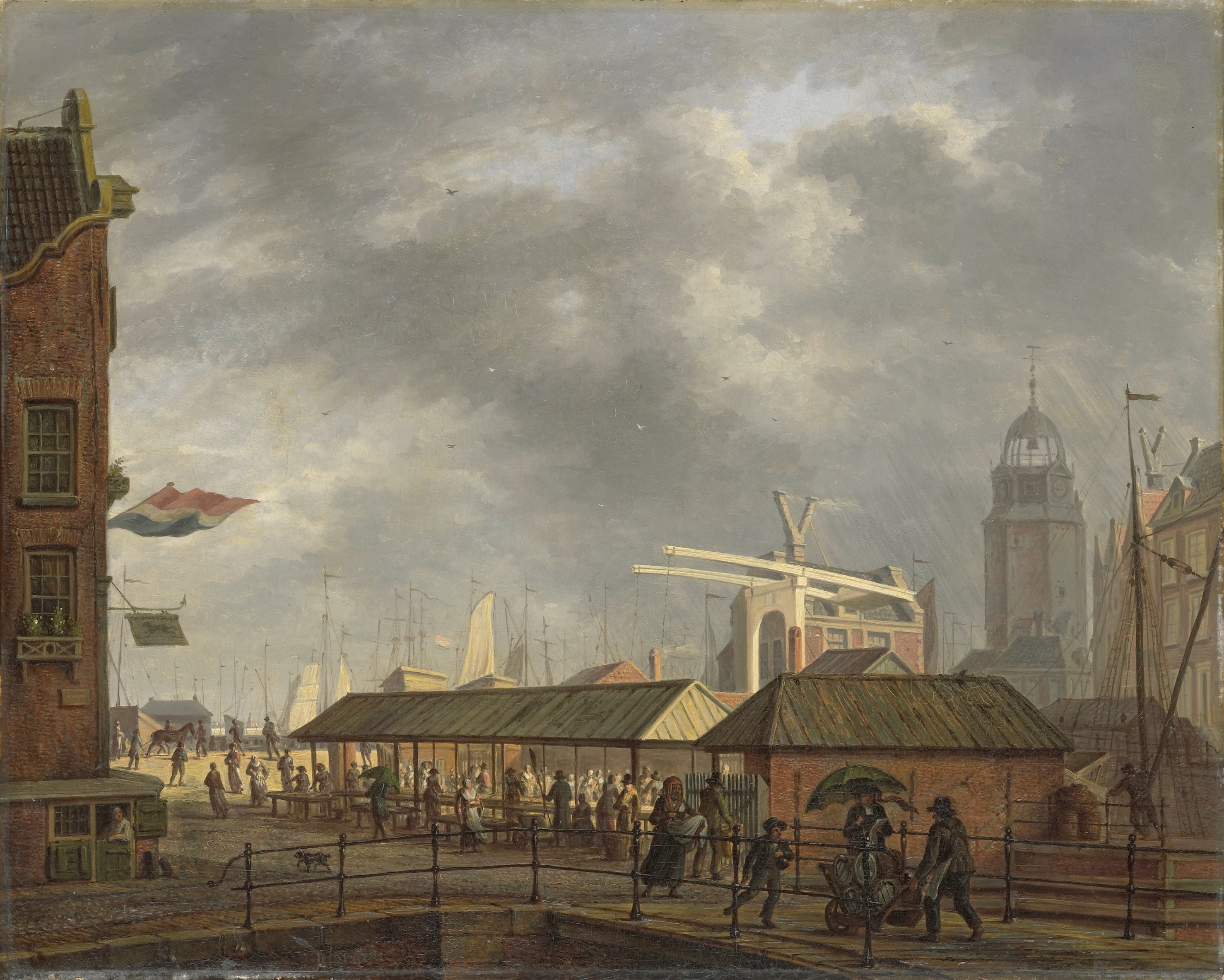 De kleine vismarkt op de hoek van de Brouwersgracht en het Singel te Amsterdam by Johannes Jelgerhuis