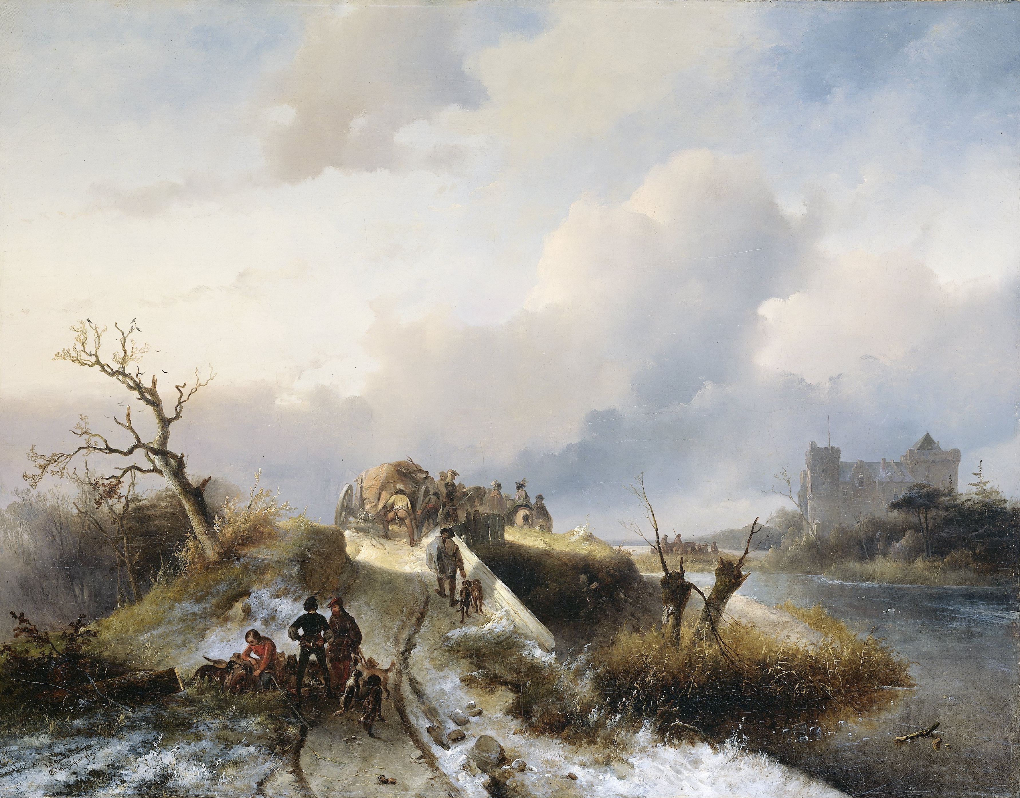 Terugkeer van de jacht by Charles Rochussen Charles Rochussen died 1894-09-22 Johannes Franciscus Hoppenbrouwers died 1866-07-17