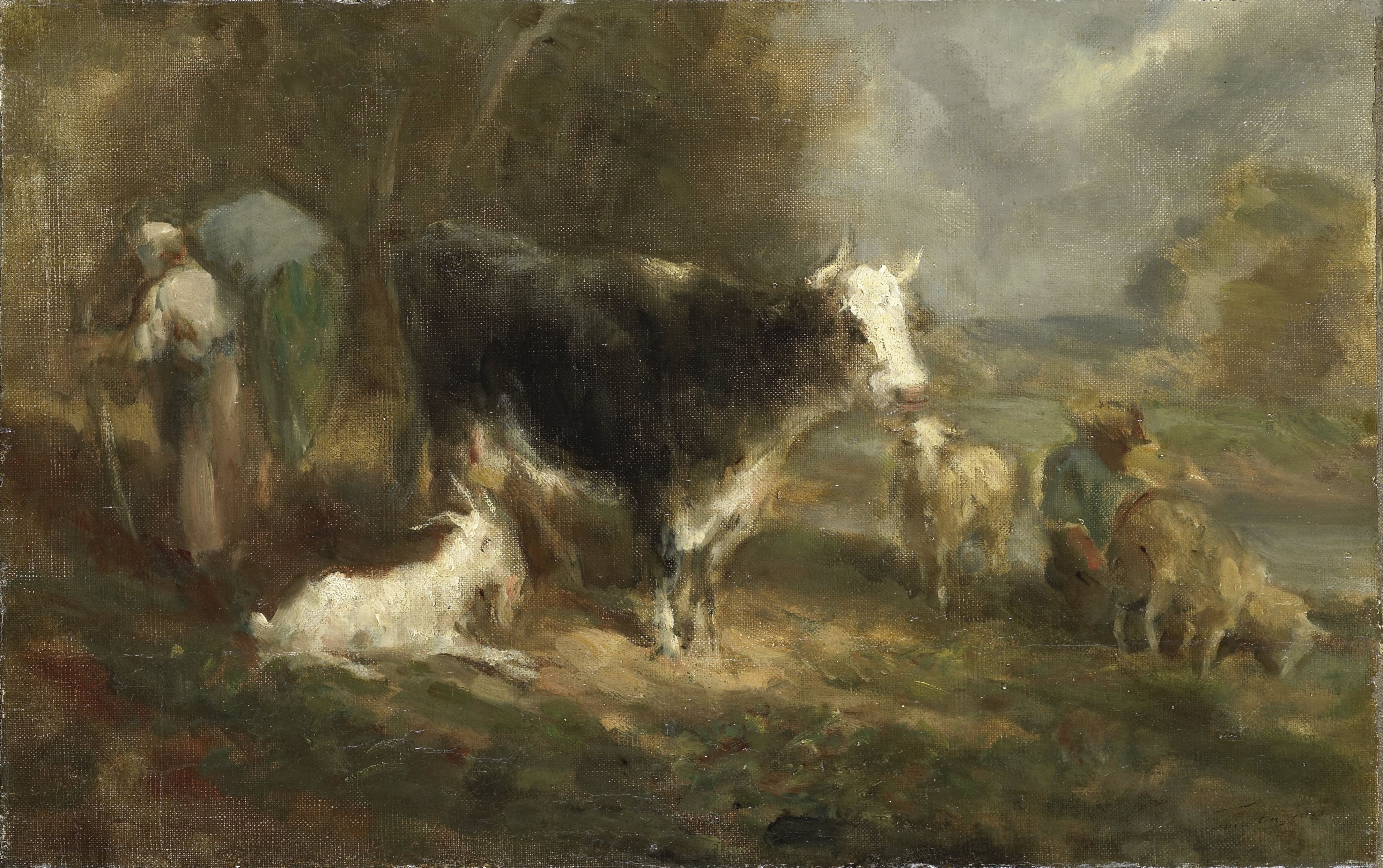 Boerenerf met vee by Eugène Fromentin-Dupeux