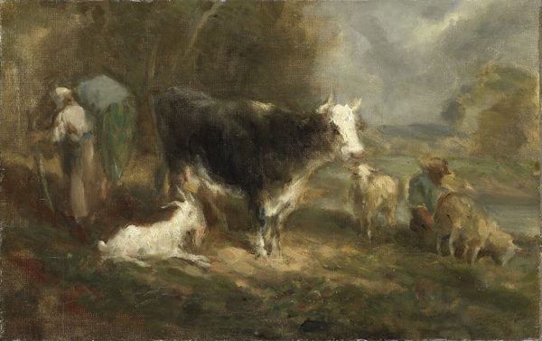 Boerenerf met vee by Eugène Fromentin-Dupeux