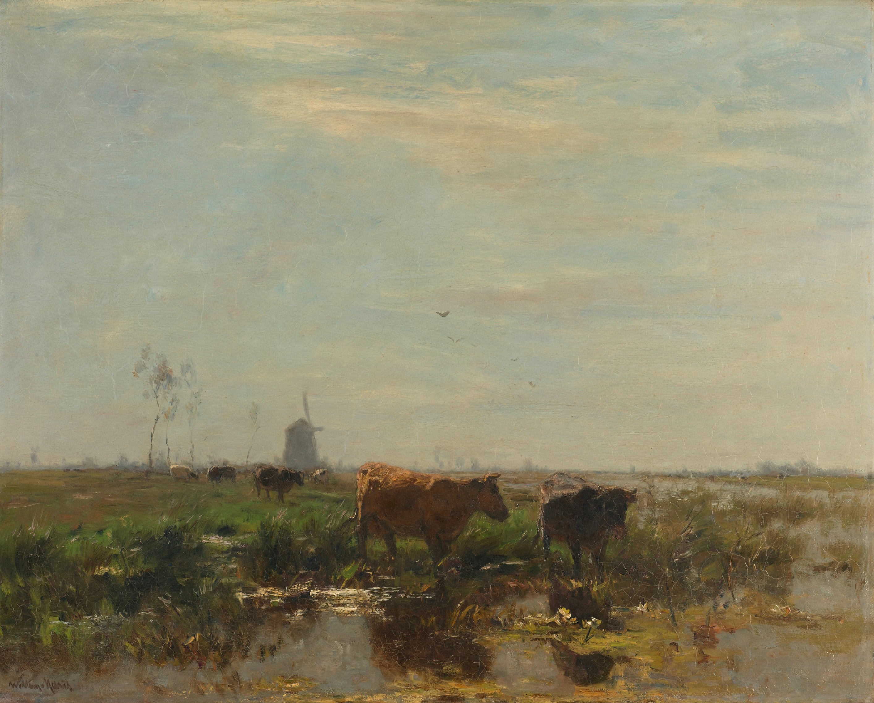 Weide met koeien aan het water by Willem Maris