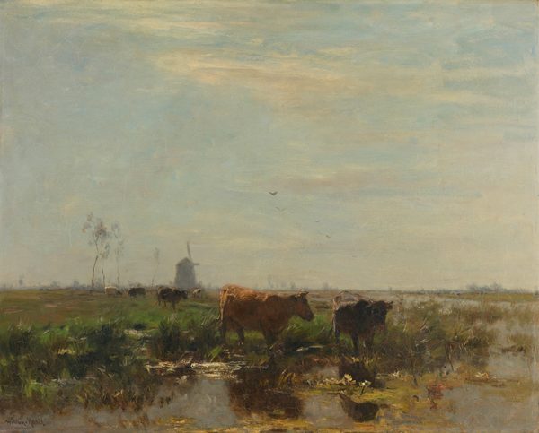Weide met koeien aan het water by Willem Maris
