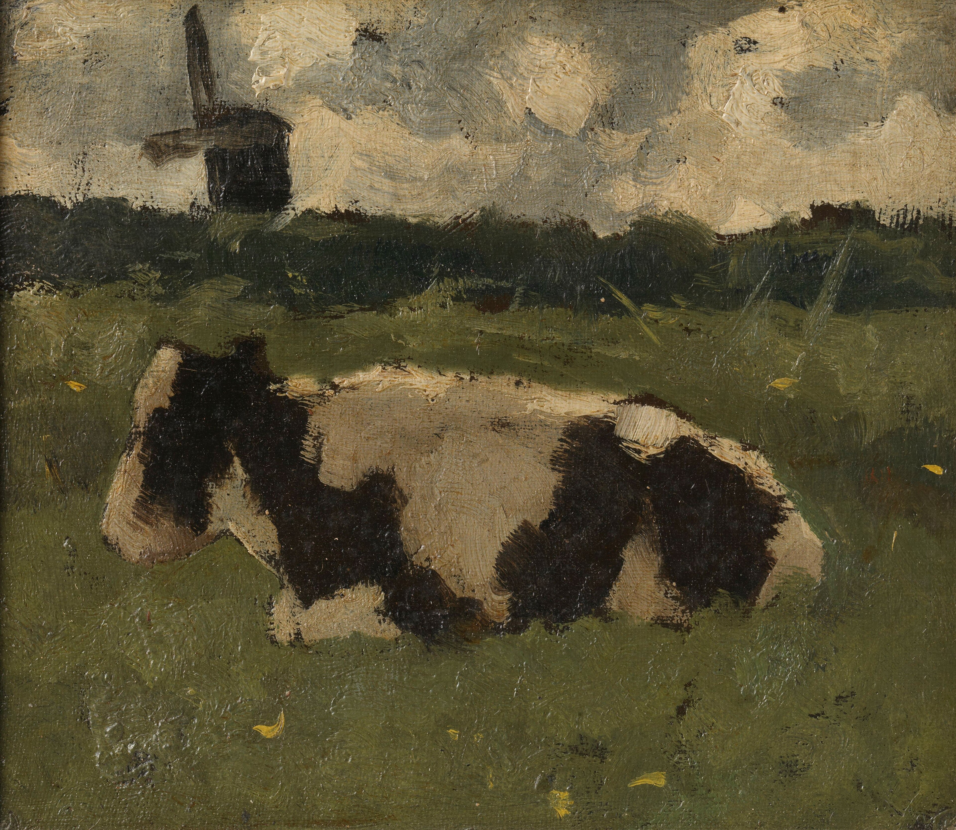 Liggende koe met molen by Richard Roland Holst