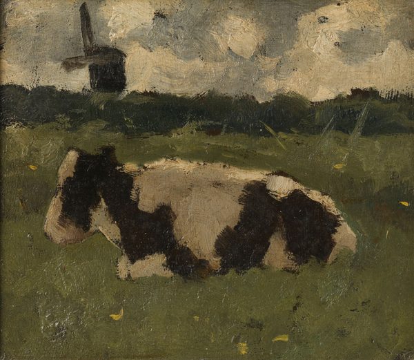 Liggende koe met molen by Richard Roland Holst