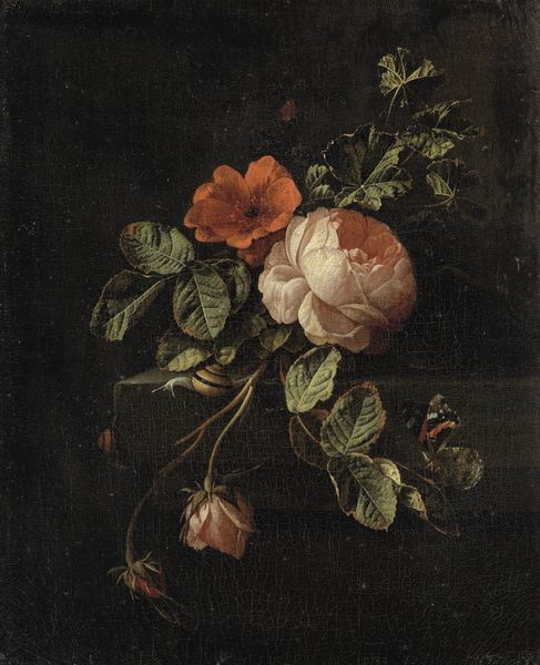 Stilleven met rozen by Elias van den Broeck