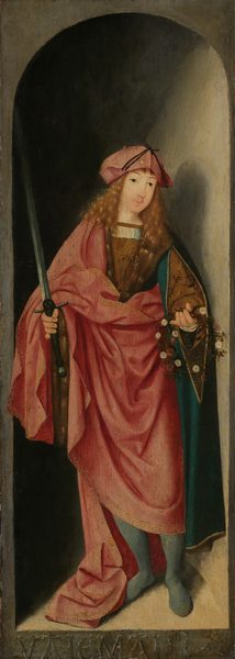 Linker vleugel van een drieluik met de heilige Valerianus by Master of the Brunswick Diptych
