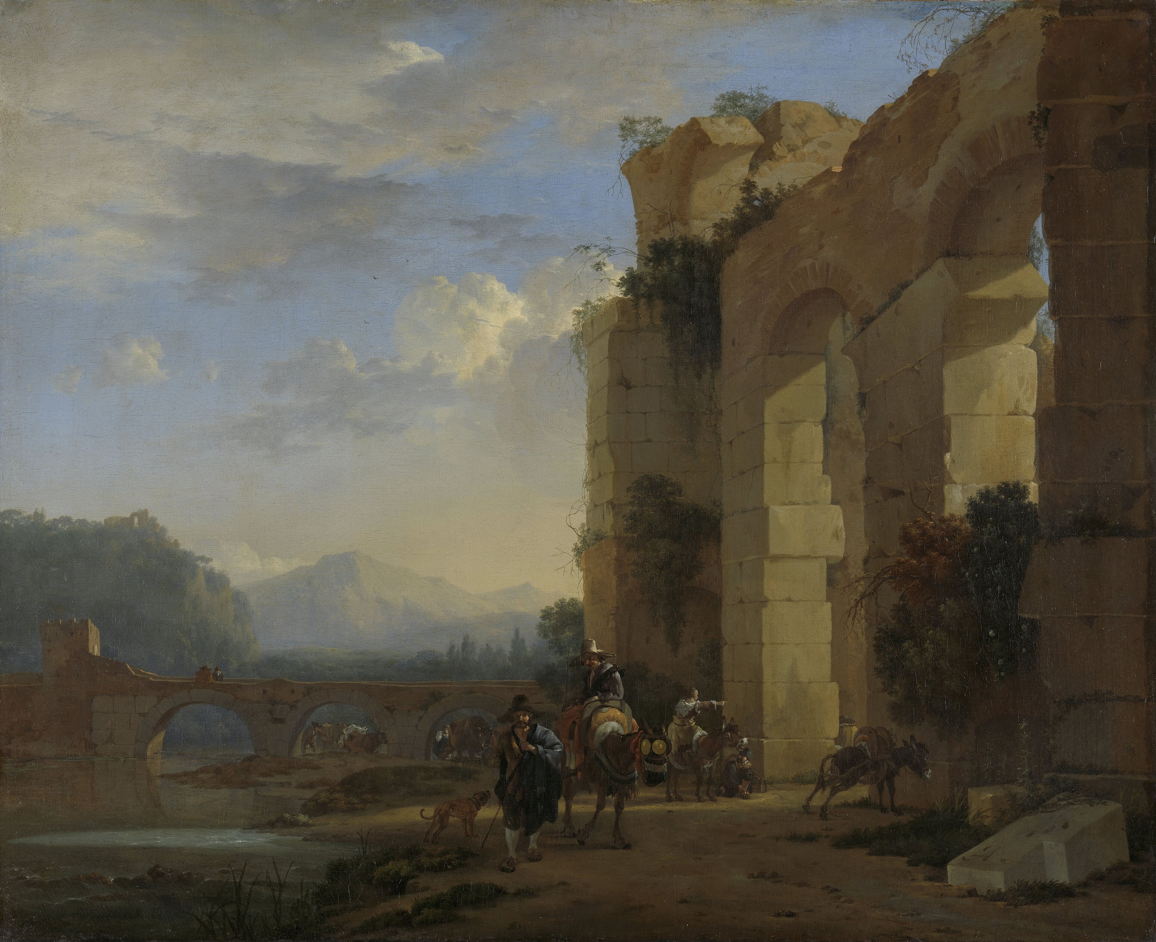 Ezeldrijvers bij een Italiaanse ruïne by Jan Asselijn