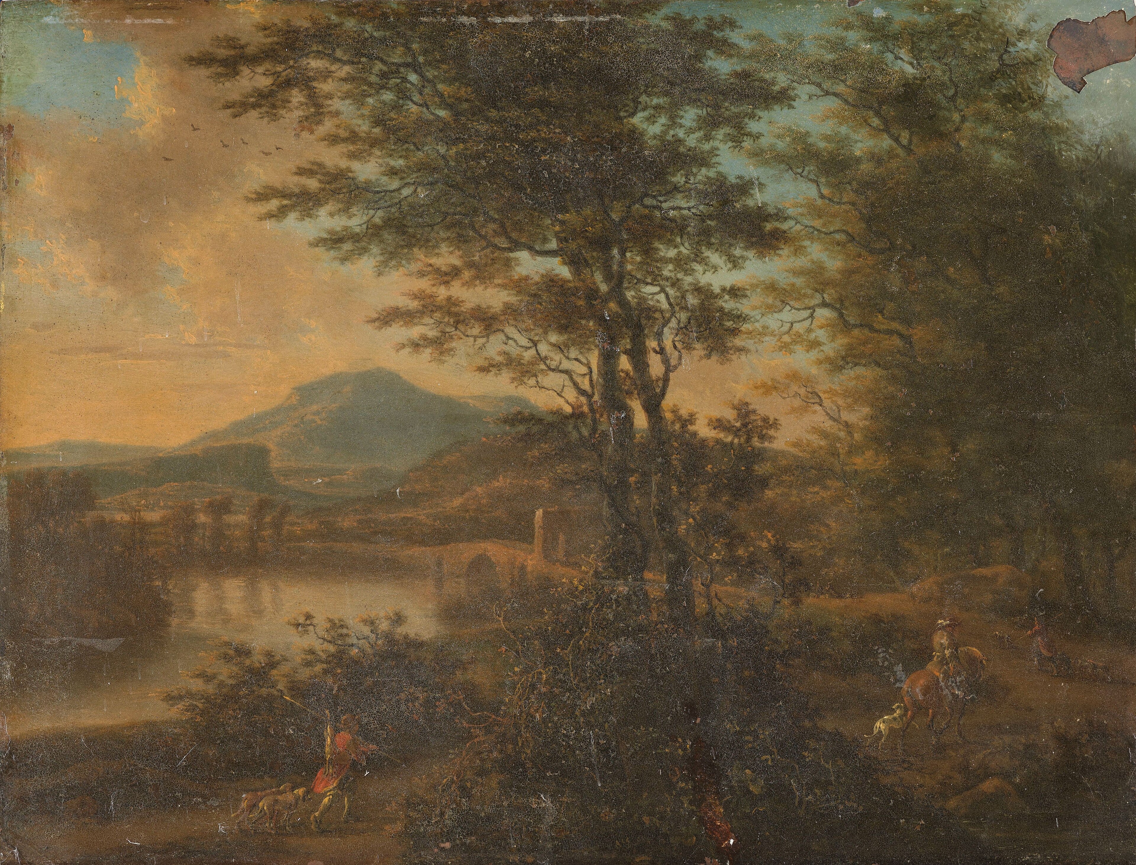 Italiaans landschap bij zonsondergang by Willem de Heusch