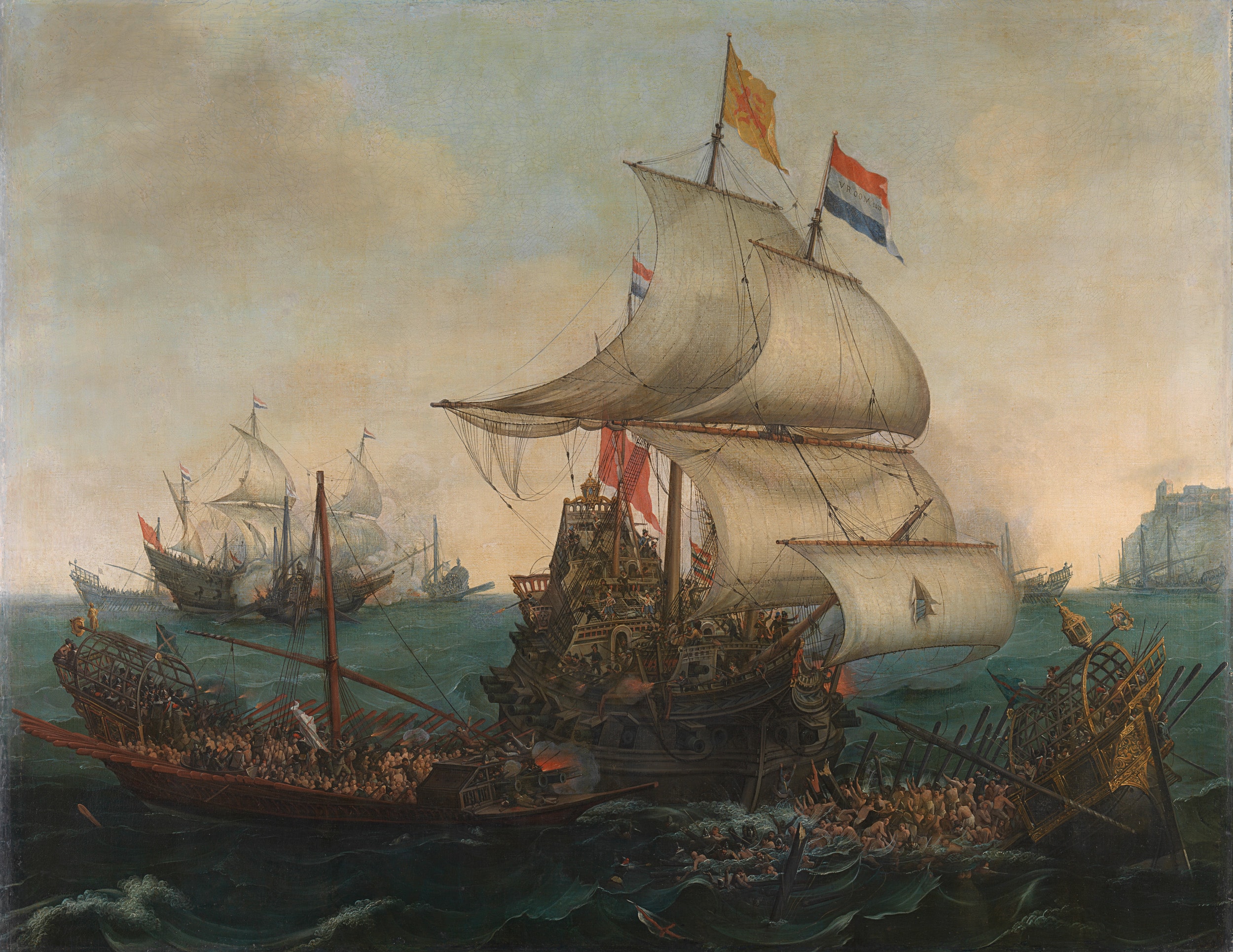 Hollandse schepen overzeilen Spaanse galeien onder de Engelse kust, 3 oktober 1602 by Hendrik Cornelisz. Vroom Hendrik Cornelisz. Vroom born ca. died 1640-02-04 Cornelis Hendriksz. Vroom died 1661-09-16