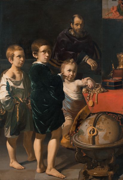 Portret van drie kinderen en een man by Thomas de Keyser