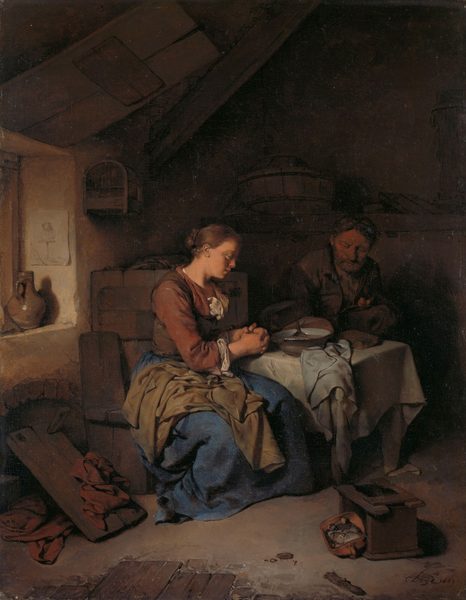 Het gebed voor de maaltijd by Cornelis Pietersz Bega