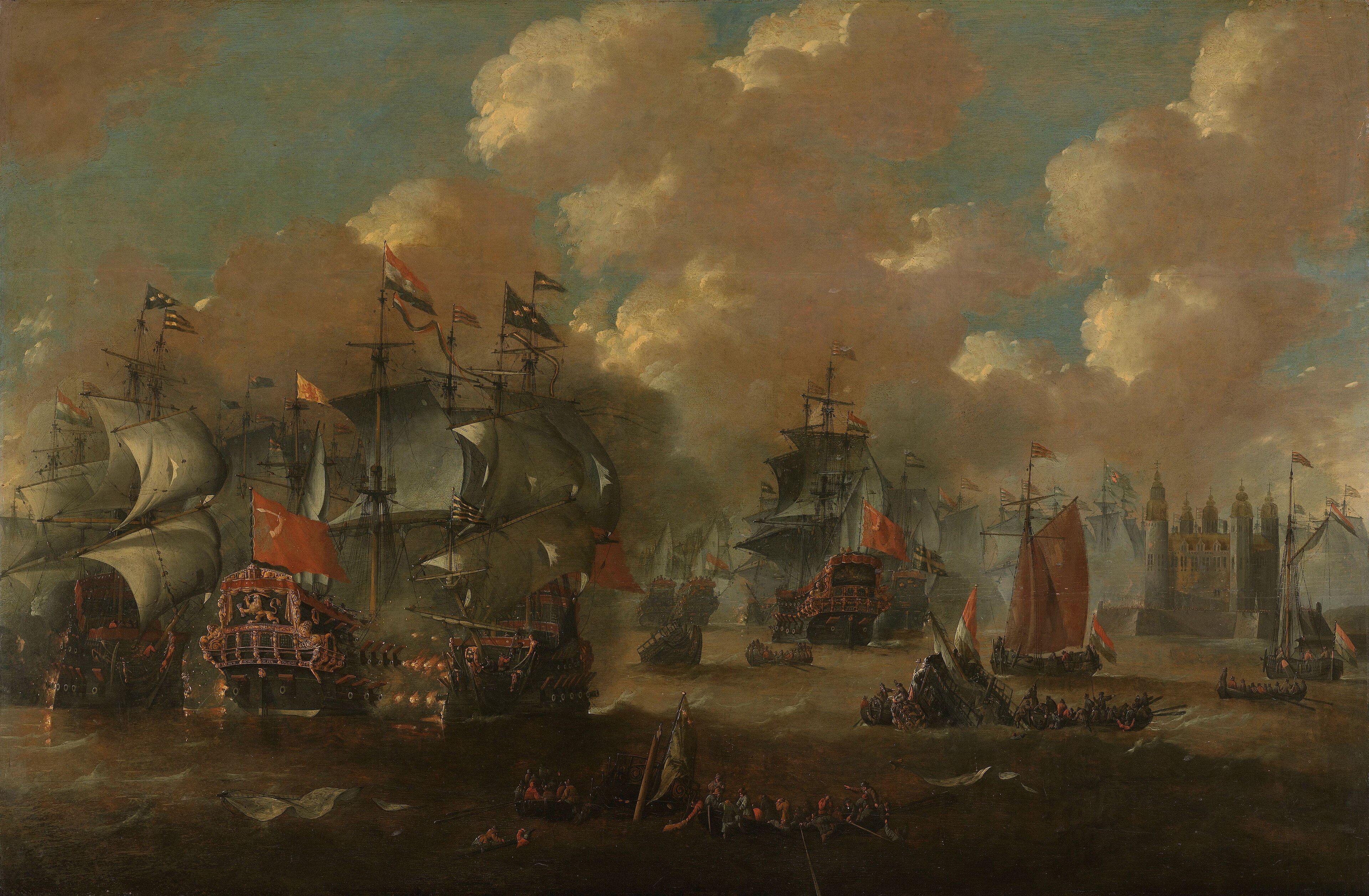 Zeeslag bij Elseneur in de Sont tussen de Hollandse en de Zweedse vloot, 8 november 1658 by Peter van de Velde