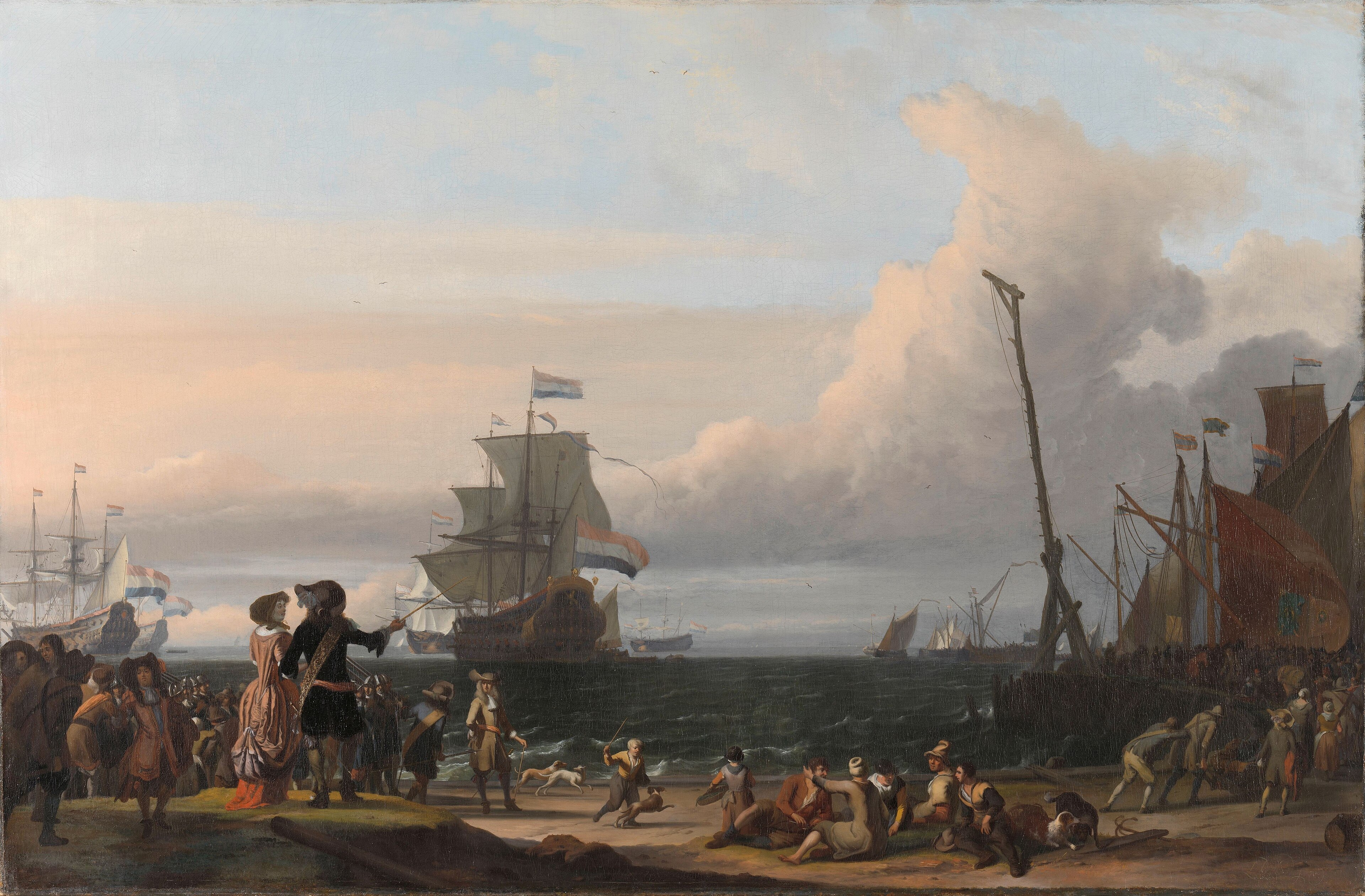 Dutch Ships in the Roads of Texel; in the middle the 'Gouden Leeuw', the Flagship of Cornelis Tromp by Ludolf Bakhuizen
