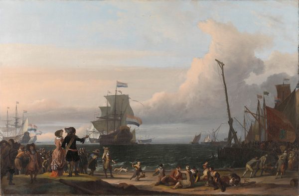 Dutch Ships in the Roads of Texel; in the middle the 'Gouden Leeuw', the Flagship of Cornelis Tromp by Ludolf Bakhuizen