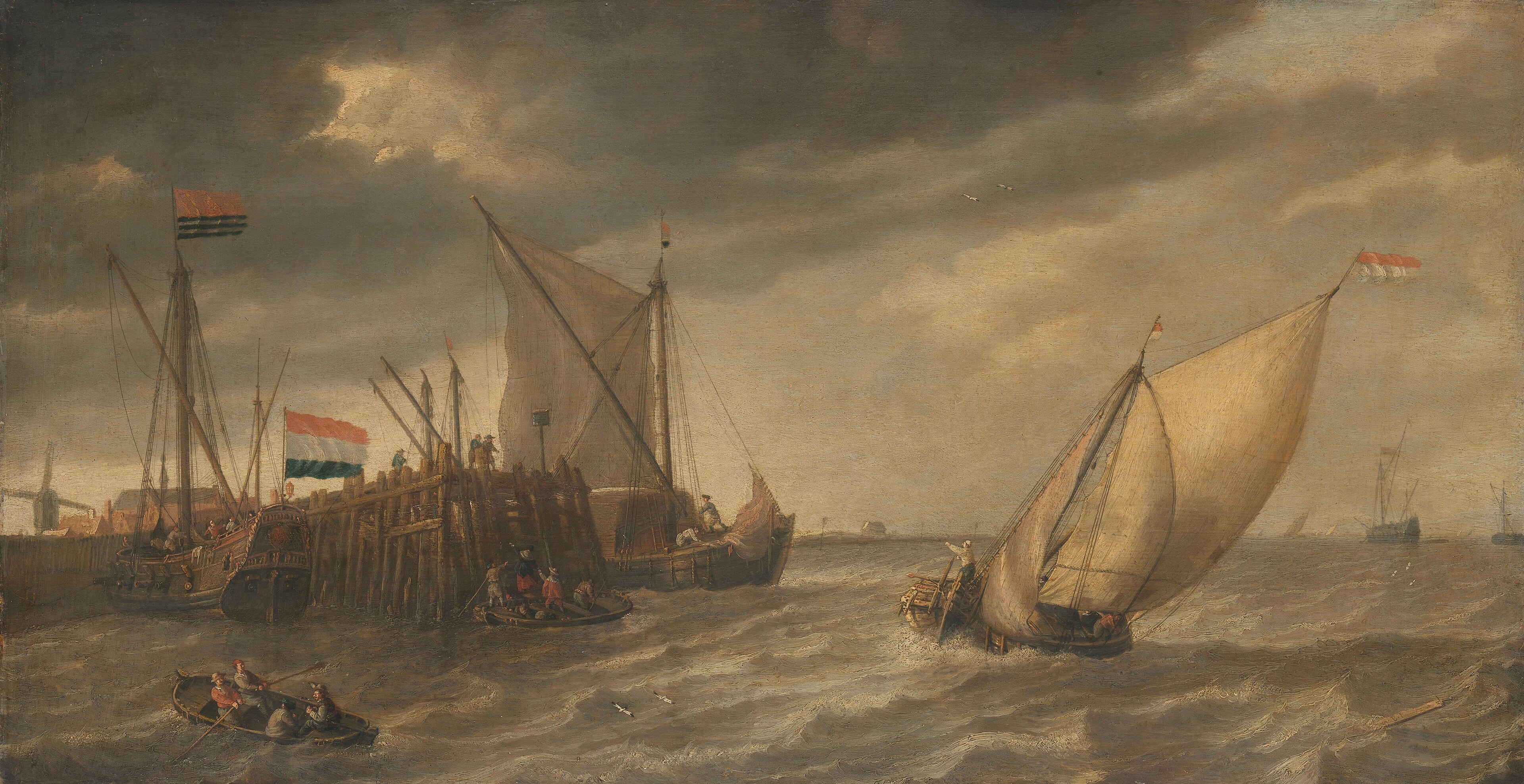 Schepen bij een steiger by Bonaventura Peeters (I)