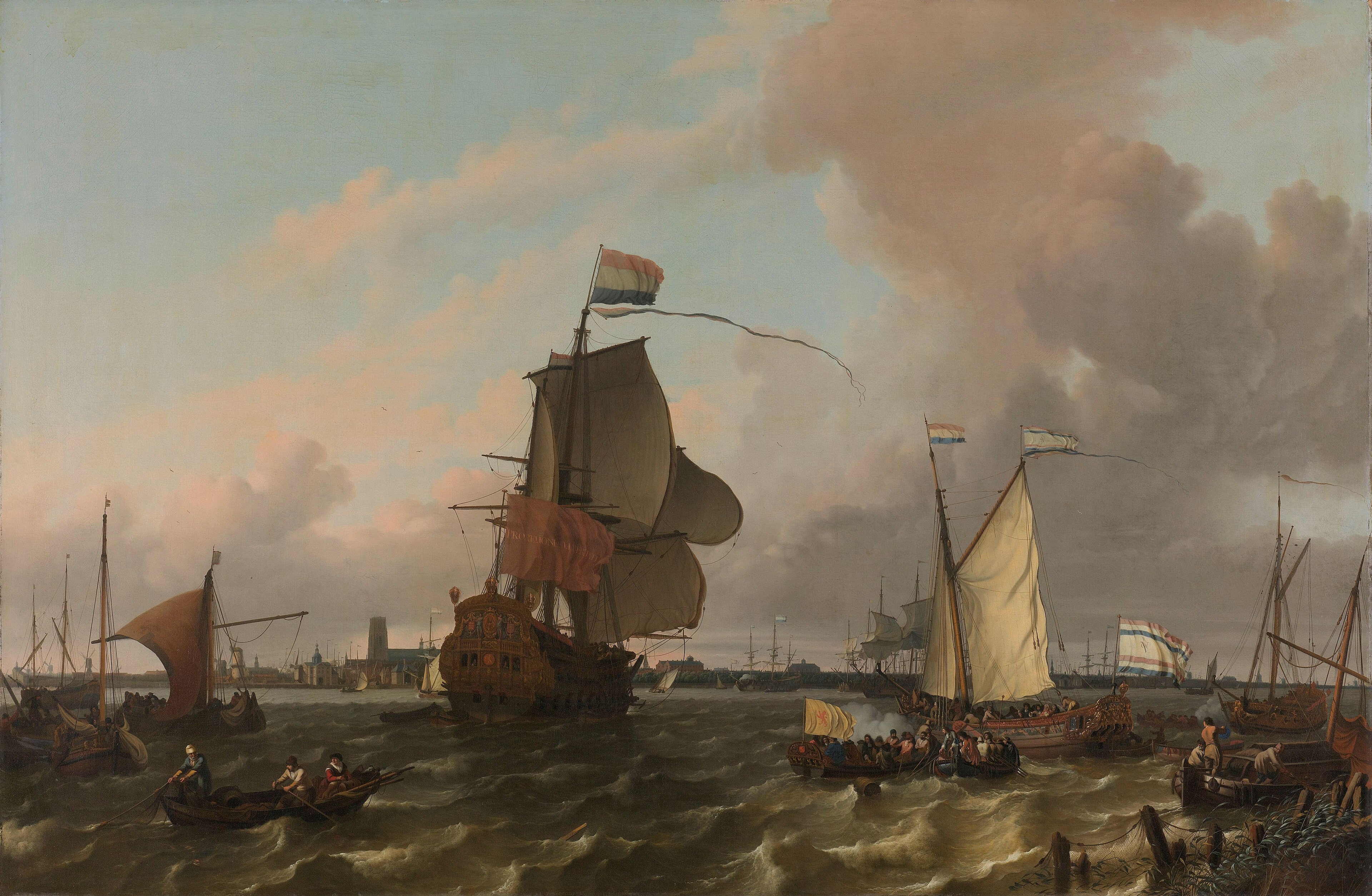 The Man-of-War Brielle on the River Maas off Rotterdam by Ludolf Bakhuizen