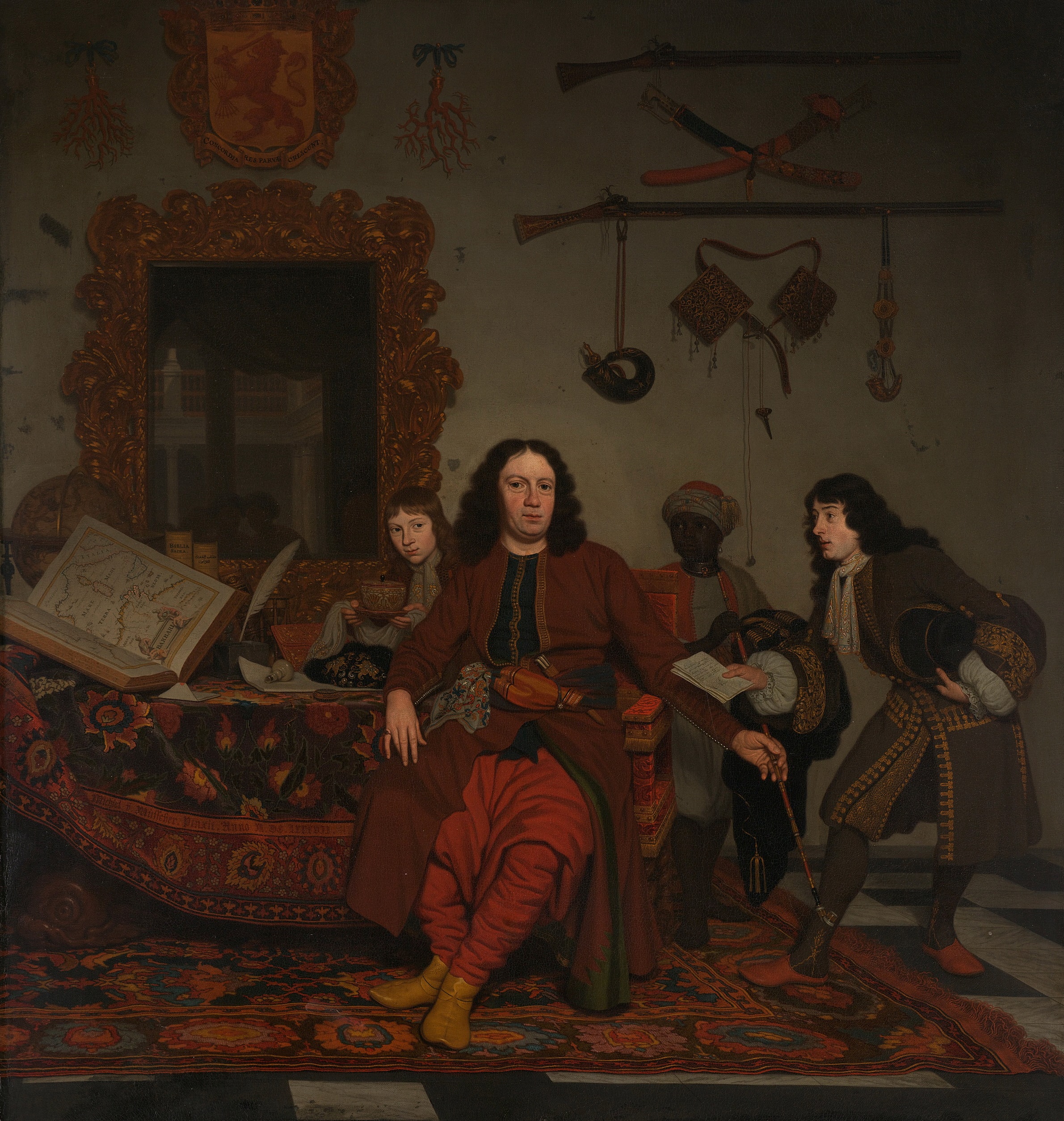 Thomas Hees met zijn neven Jan en Andries Hees en een bediende by Michiel van Musscher