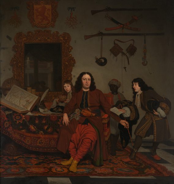Thomas Hees met zijn neven Jan en Andries Hees en een bediende by Michiel van Musscher